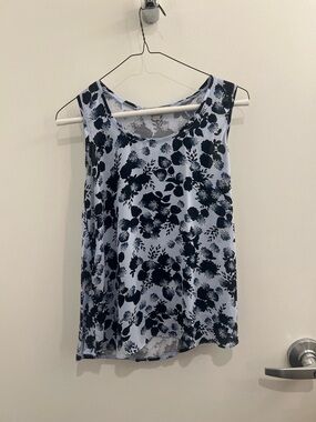 LOFT Light Blue Tank with Navy Floral Print